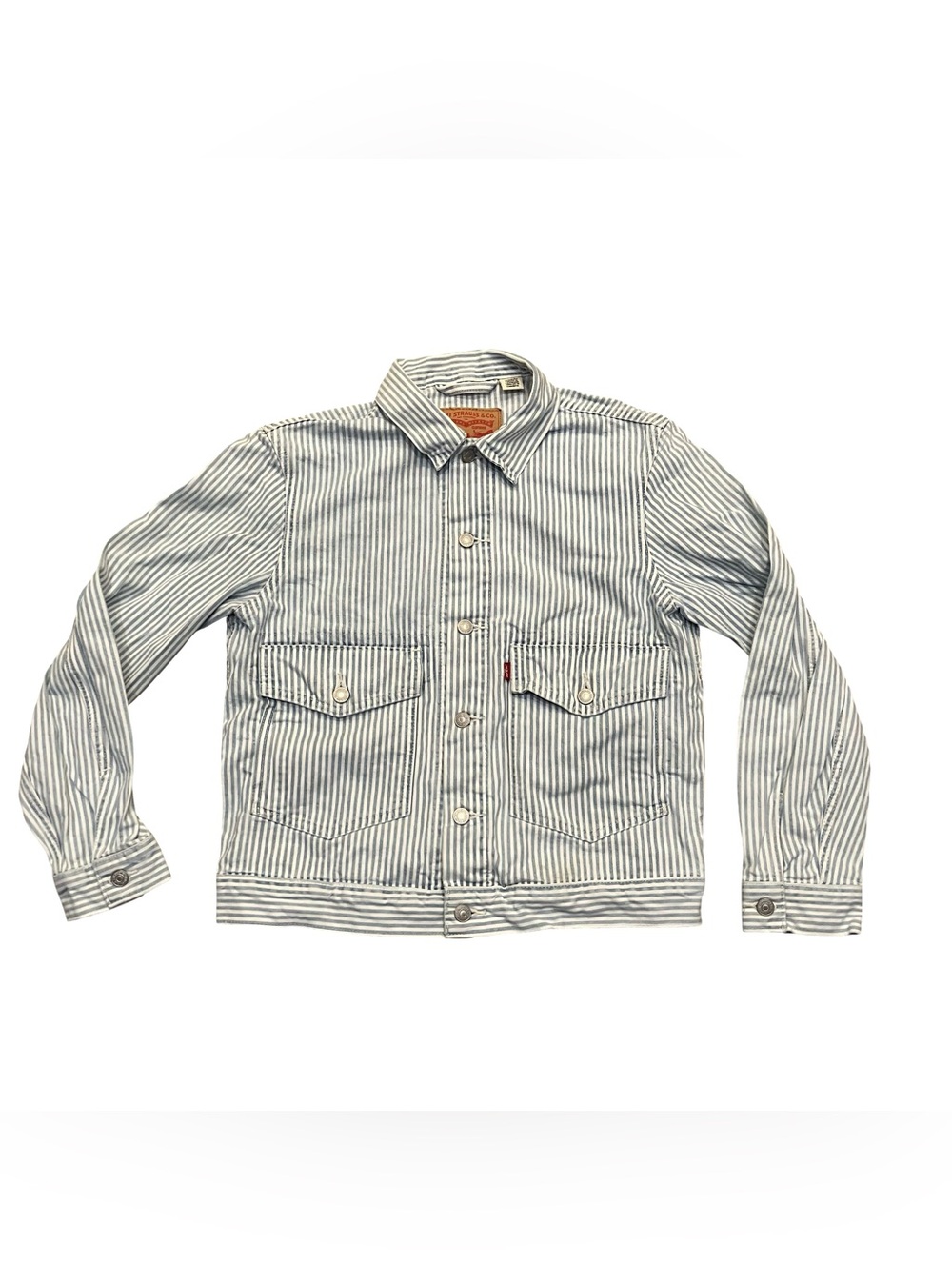 Levi's Type II Trucker Jacket Mens Small Railroad Pin Stripes Denim Coat Bomber